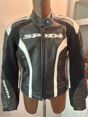 Black & White Women's Leather Motorcycle Jacket